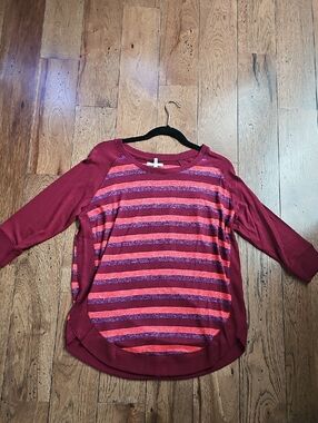 Women's Maroon Striped Long Sleeve Top